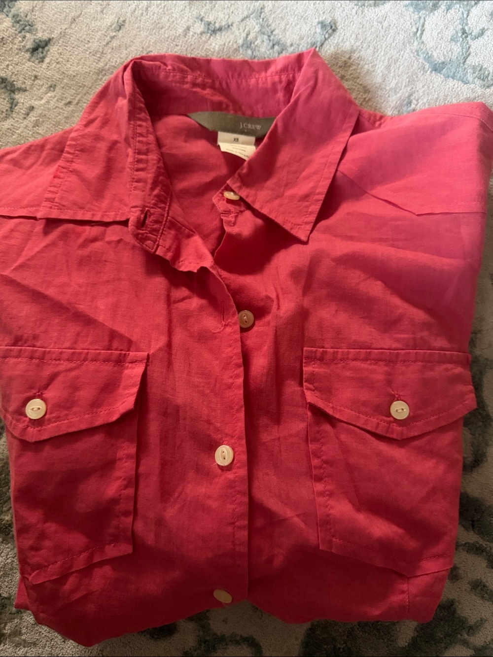 J. Crew' Pink Red Button-Front Utility Shirt cotton